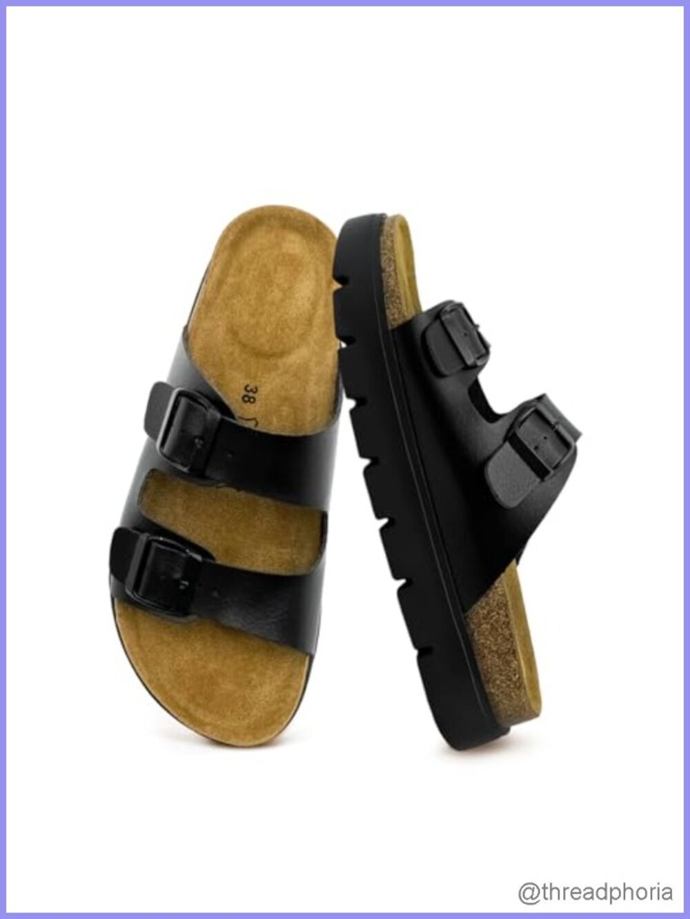 Genuine Leather Womens Sandals Arch Support Slides Adjustable Buckle Platform